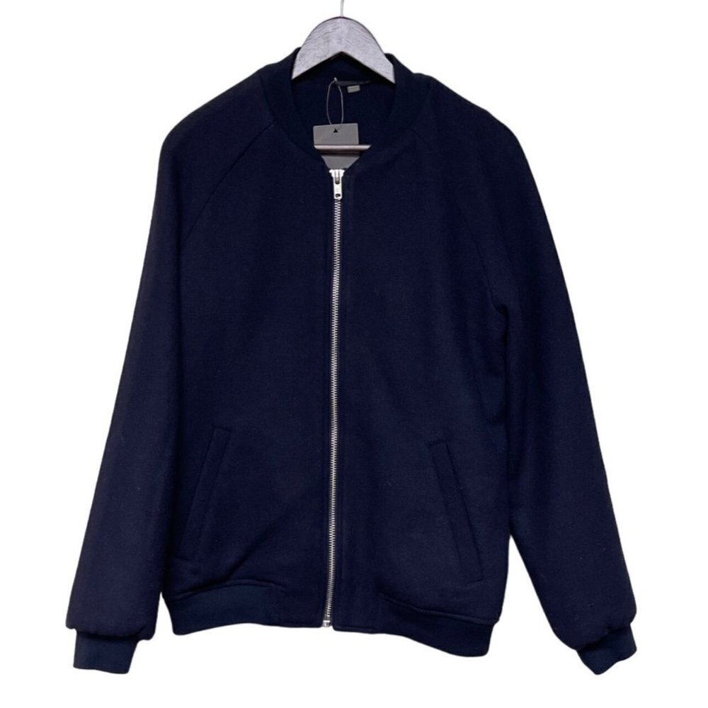 NEW! ASOS Navy Blue Full Zip Lined Polyester Wool Bomber Jacket Men's Small
